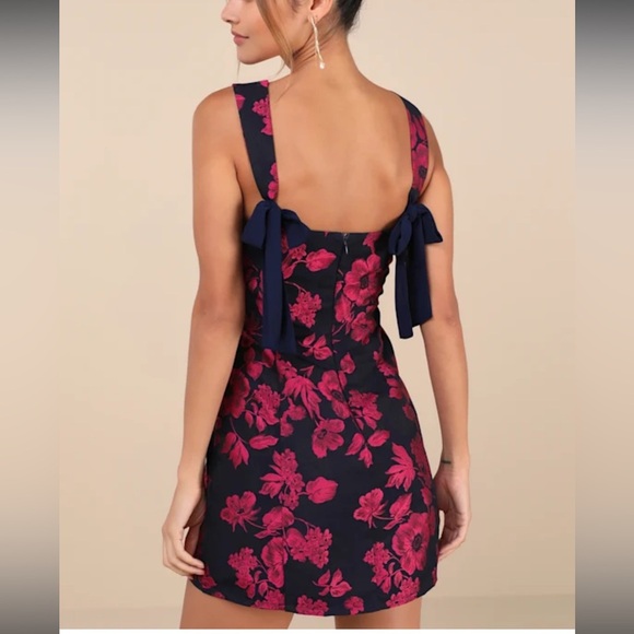 NWT Lulu's navy and pink Floral Mini Dress tie straps size small - Picture 2 of 9